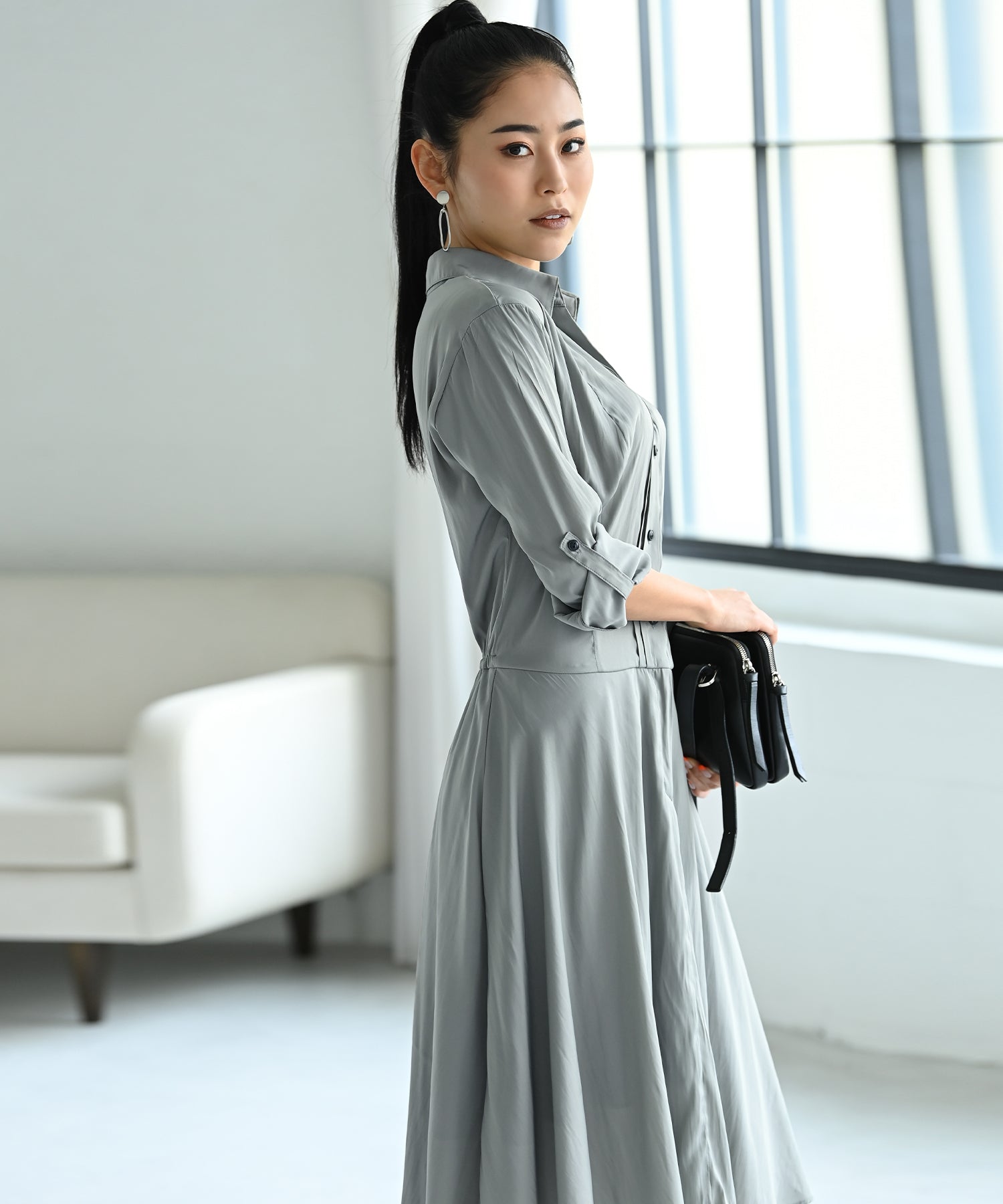サテンシャツワンピース – ワンピース・ドレス – HEART CLOSET サテンシャツワンピース – ワンピース・ドレス – HEART CLOSET