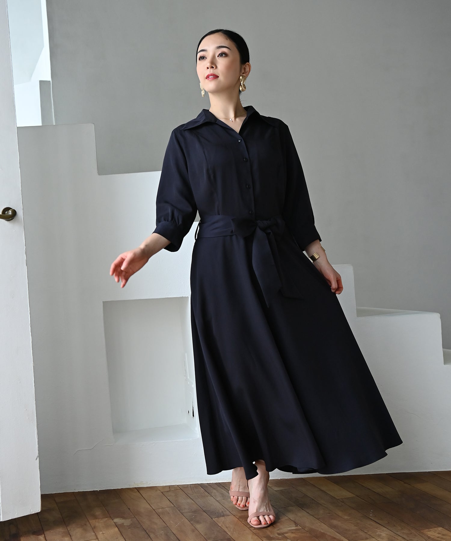 Dior ミントグリーン 七分袖 ワンピース L 涼しげミントグリーン ふんわりシルエット ラミー/麻のロング