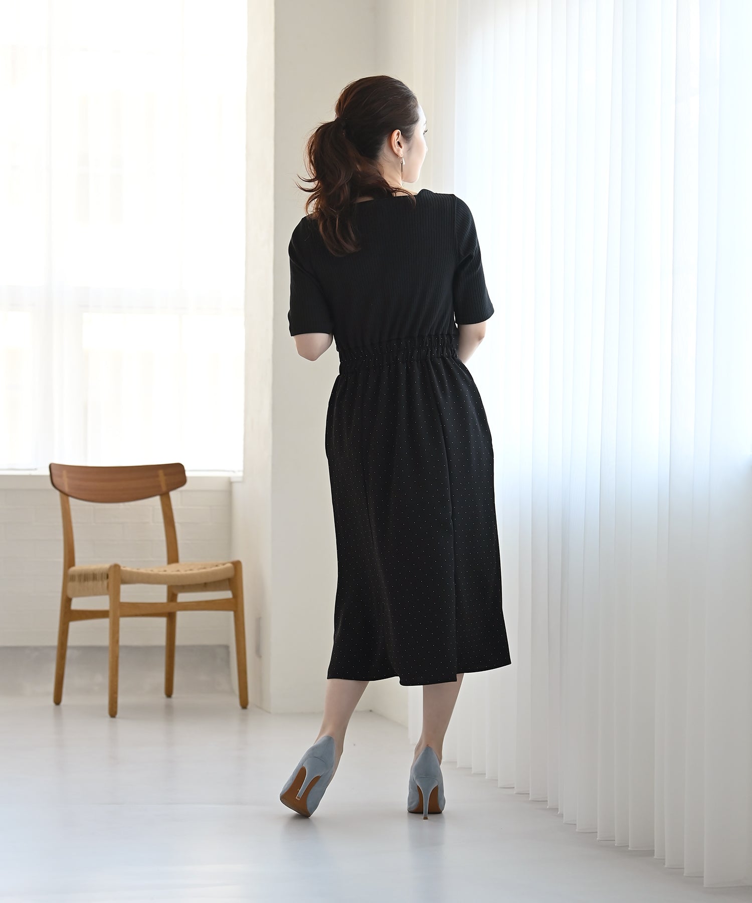 通販生活 ファッション ワイドテレコスカラップドッキングワンピース – ワンピース ワンピース
