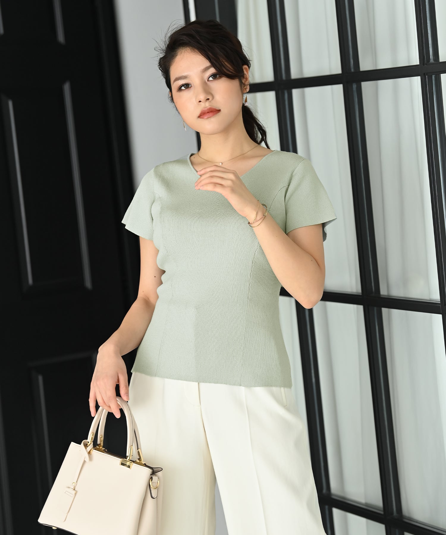 Heart closet 半袖ポロネックリブニットブラックL ハトクロ Heart closet 半袖ポロネックリブニットブラックL ハトクロ