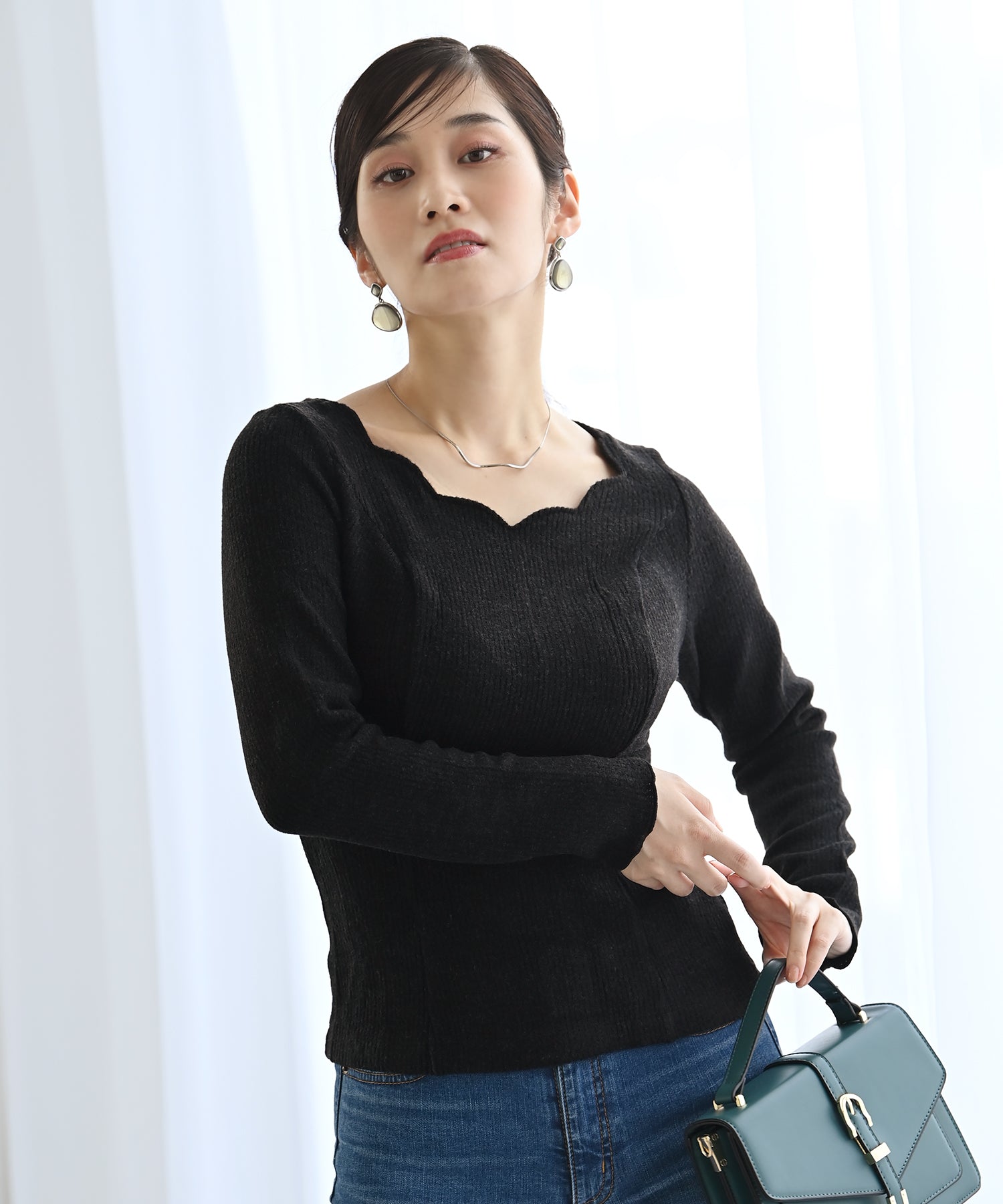 長袖リブスカラップカットソー – TOPS / トップス – HEART CLOSET