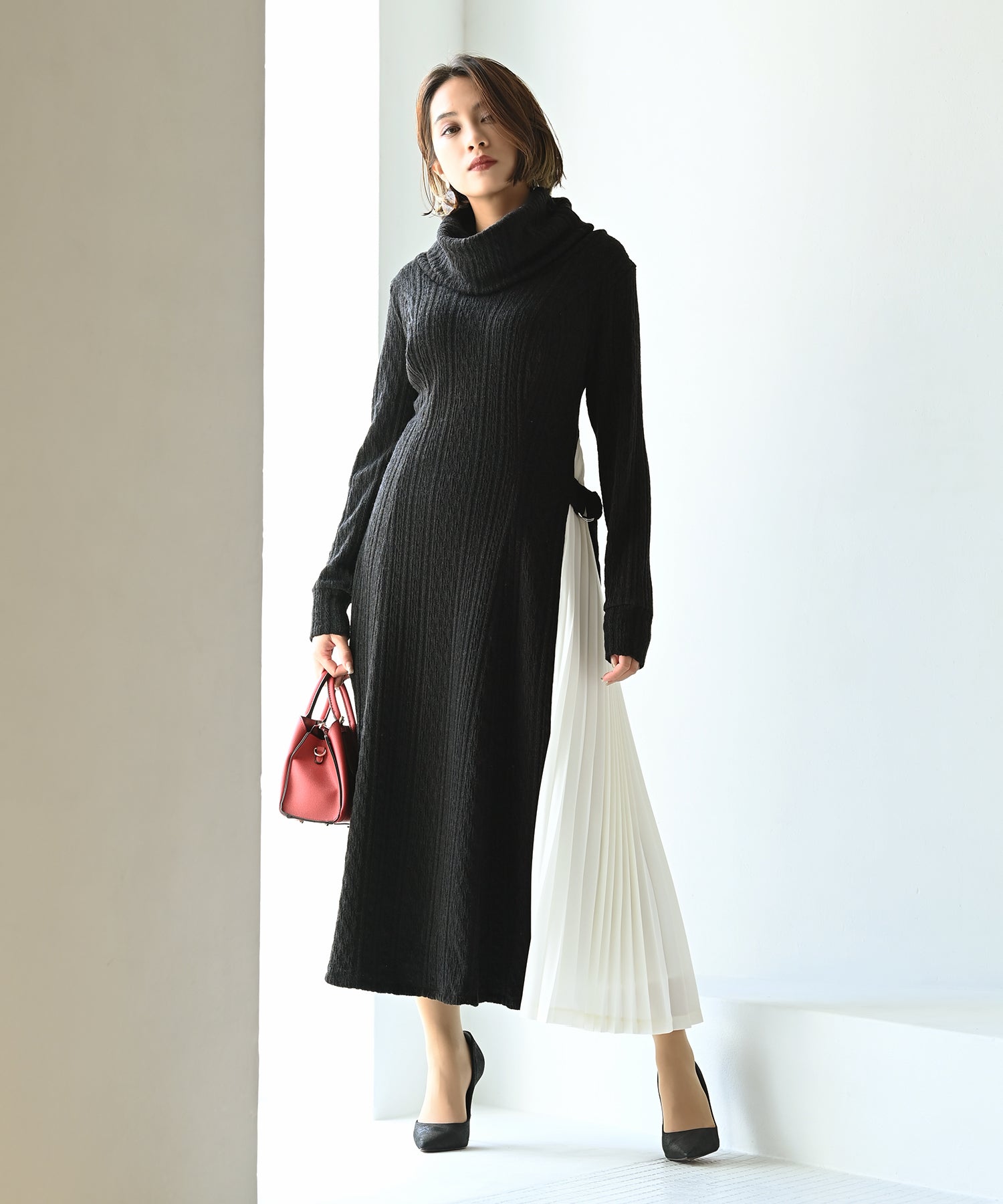 オフタートルケーブルサイドプリーツワンピース – ワンピース・ドレス